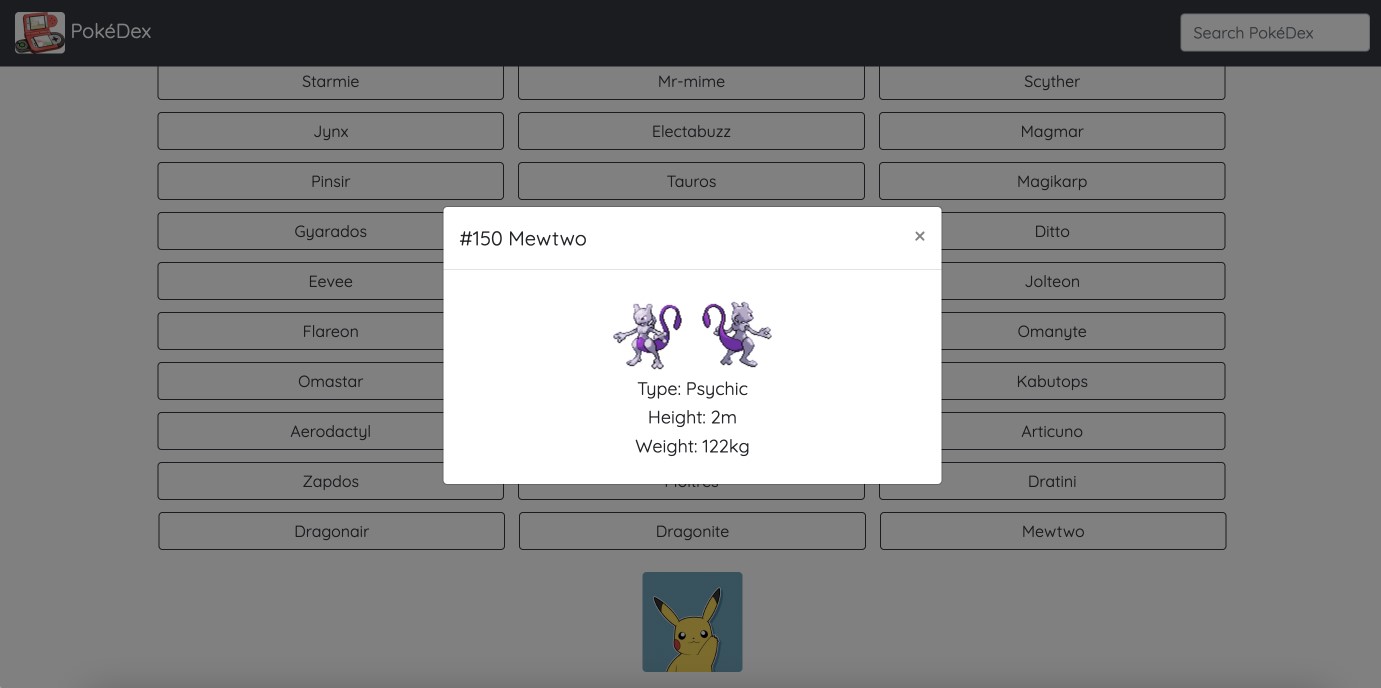 PokeDex modal view.